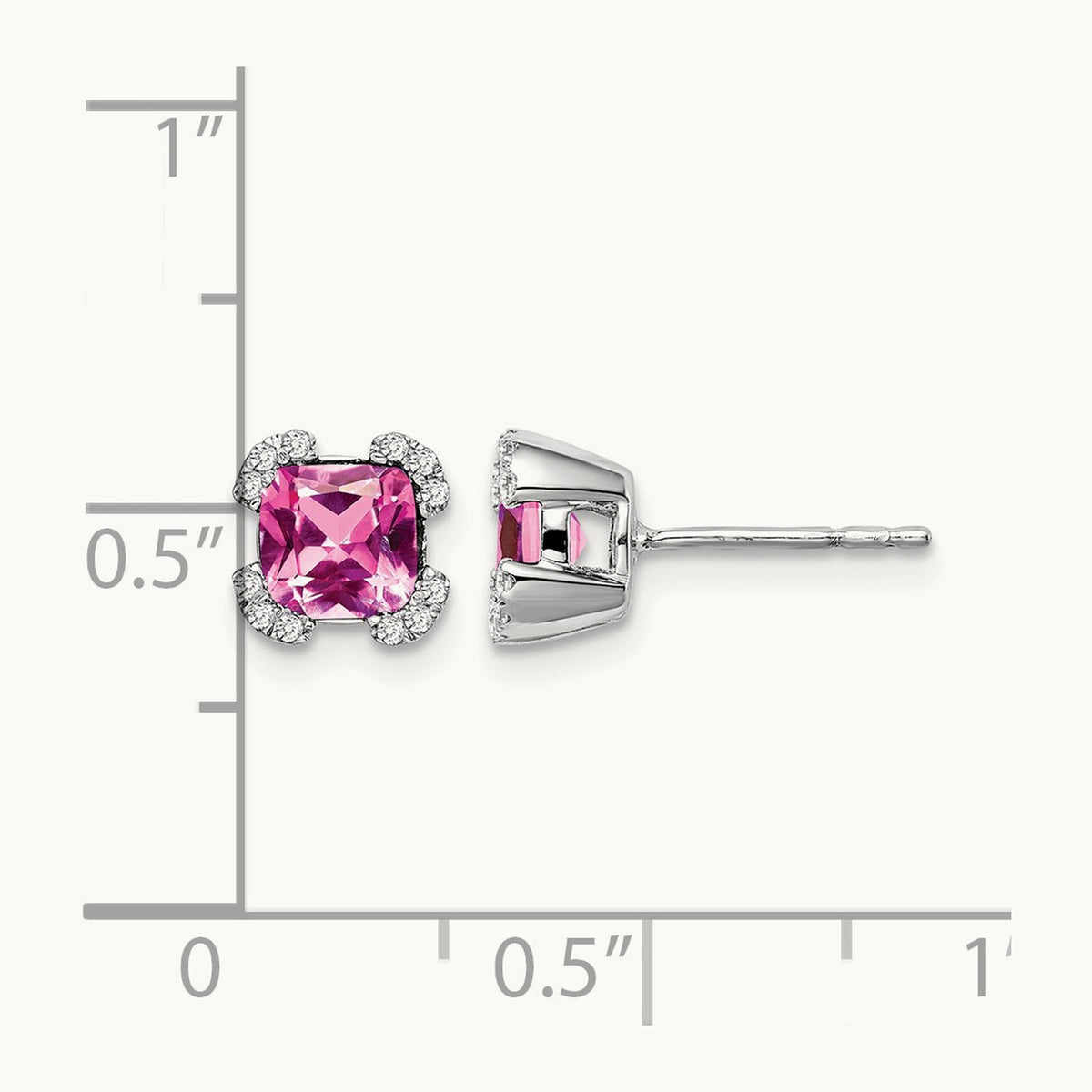 Cushion Created Pink Sapphire and Diamond Earrings, 14K White Gold