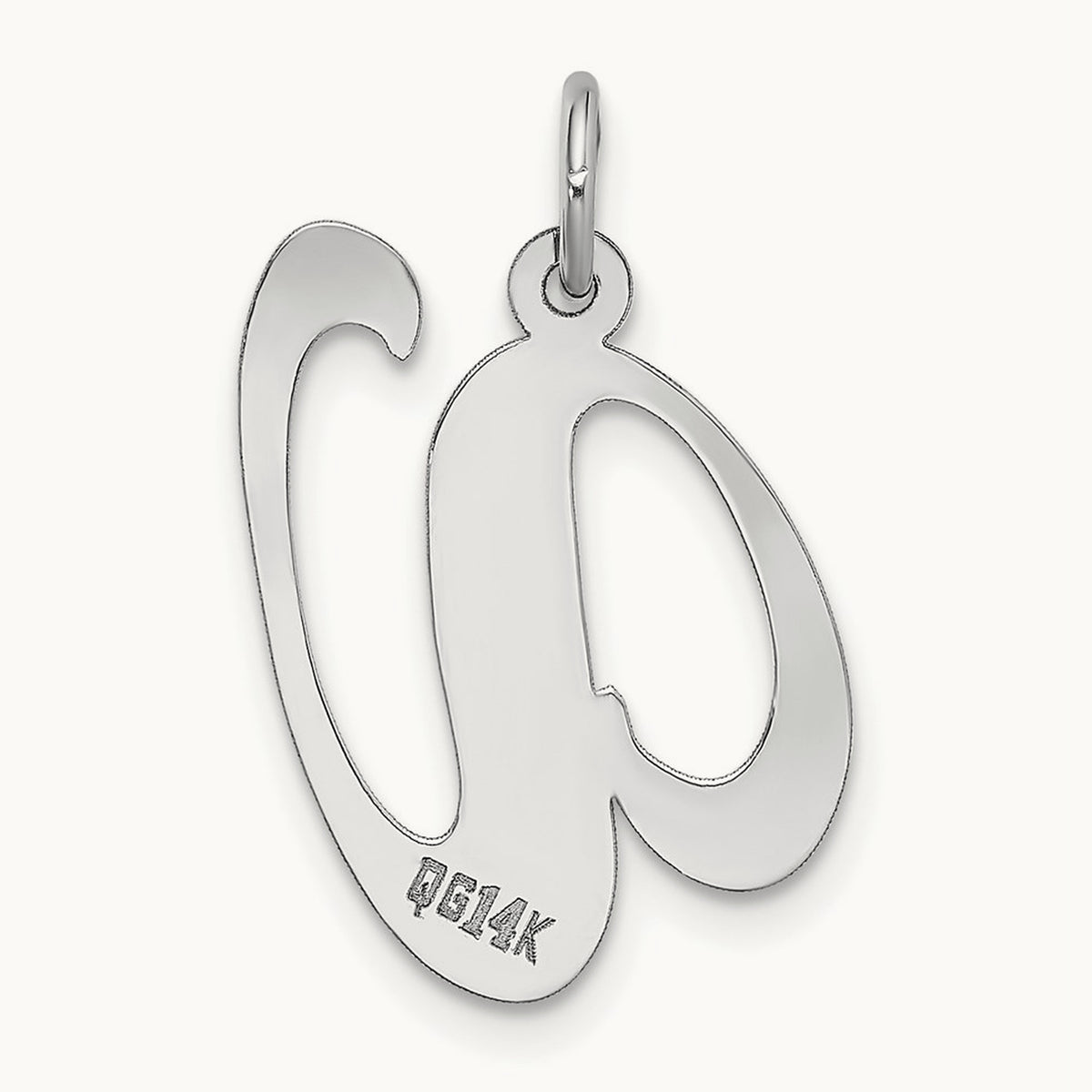 Large Fancy Script Initial Charm — 14K White Gold, V