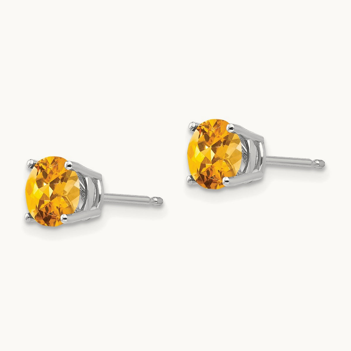 Citrine Earrings, 6mm, 14K White Gold