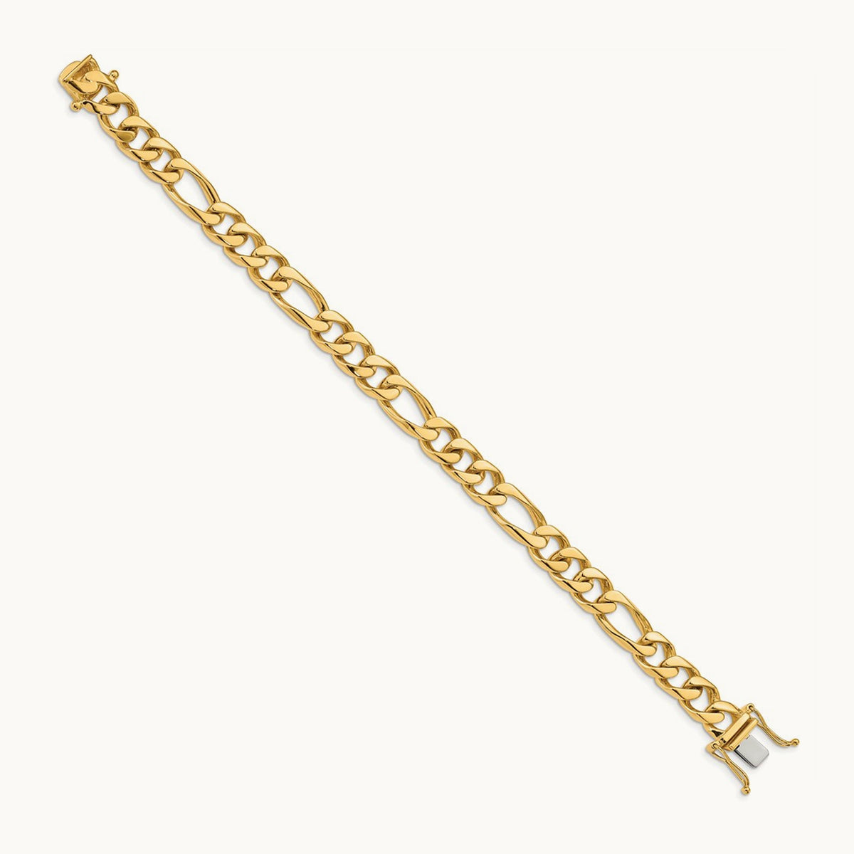 Hand-polished Figaro Link Bracelet, 9mm, 14K