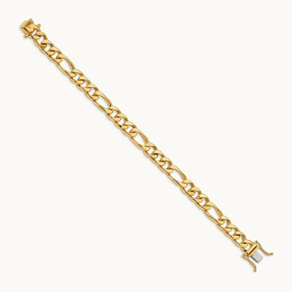 Hand-polished Figaro Link Bracelet, 9mm, 14K
