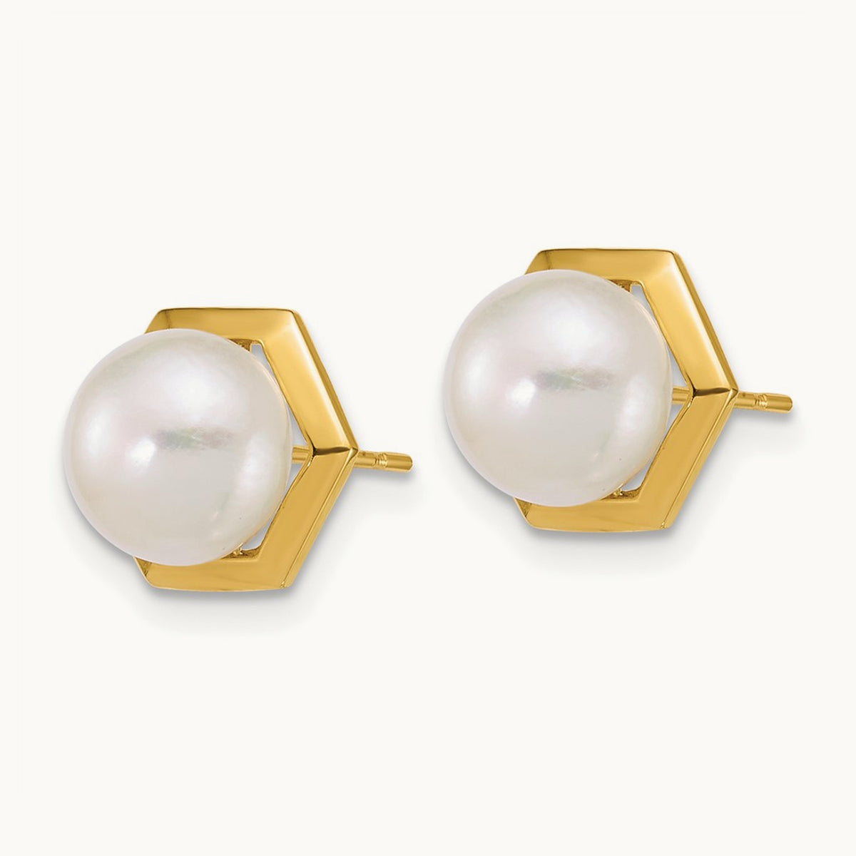 Polished 7- Button FW Cultured Pearl Hexagon Post Earrings, 8mm, 14K