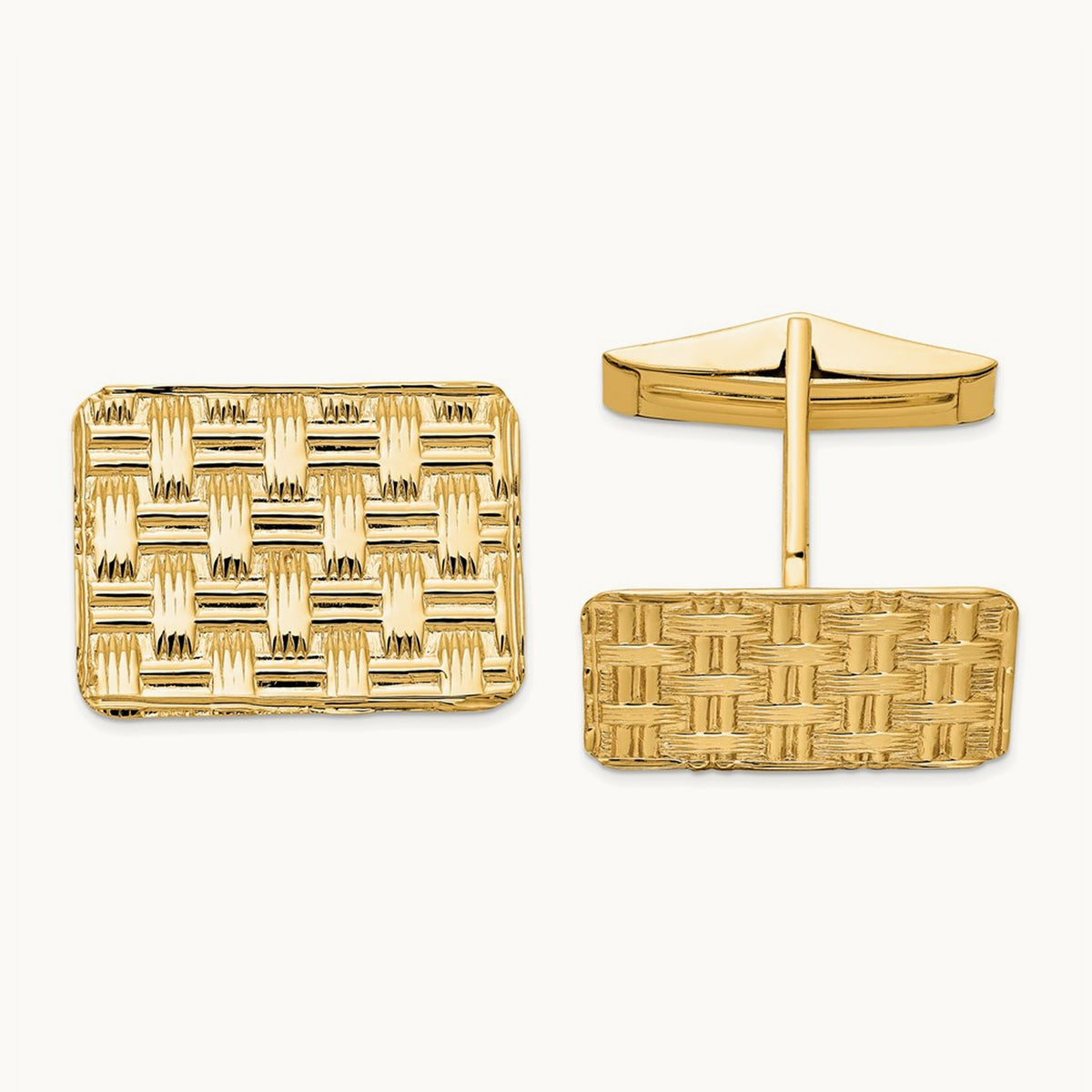Men's Basketweave Textured Cuff Links, 14K