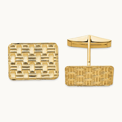 Men's Basketweave Textured Cuff Links, 14K