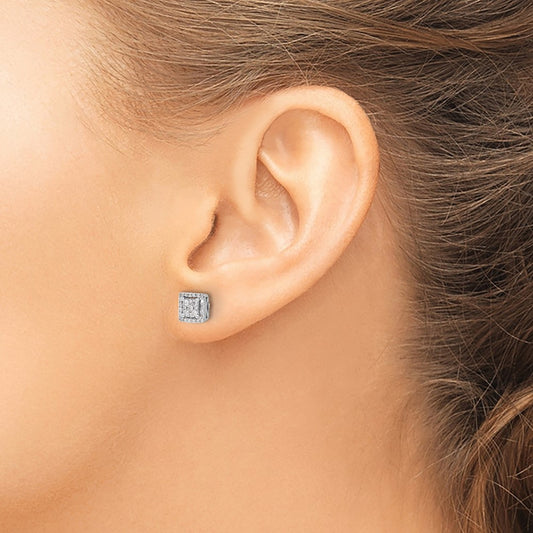 Diamond Square Screw Back Post Earrings — 14K White Gold, 0.244 ct
