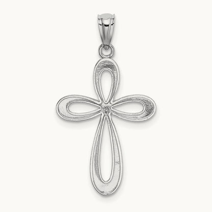 Polished Ribbon Cross Pendant — 14K White Gold