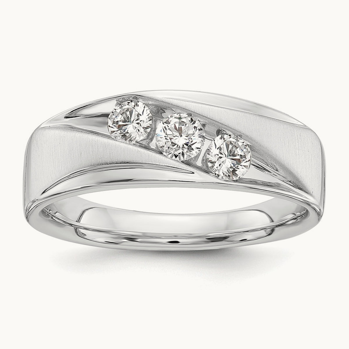 White Gold 3 Stone Men's Ring, 0.50 ct tw Lab-Grown Diamond — 14K White Gold