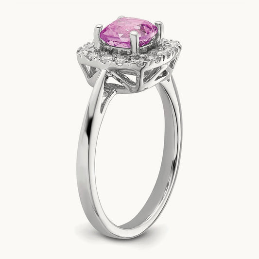 Oct Birthstone Created Sapphire Halo Ring, 0.25 ct tw Lab-Grown Diamond