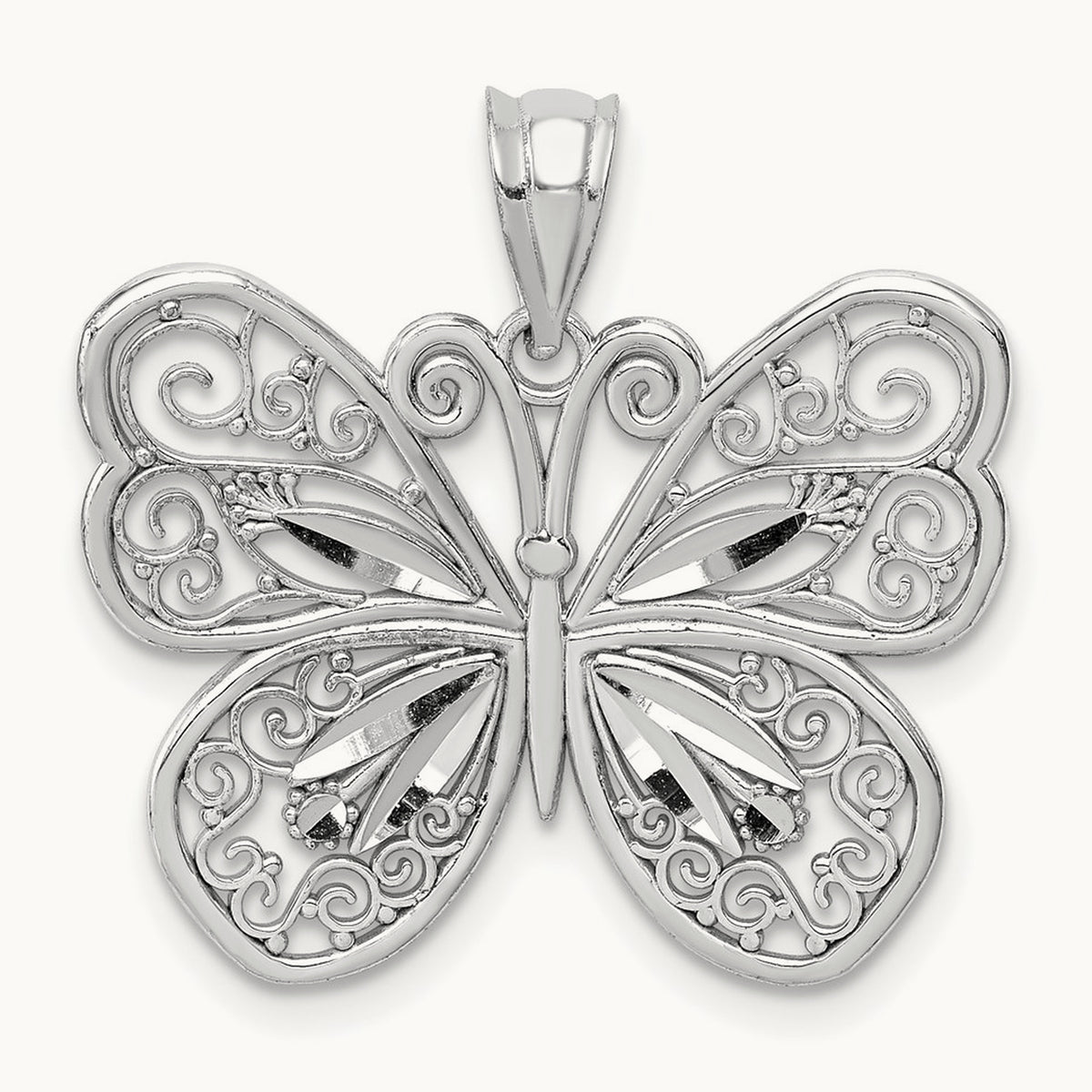 Polished & Diamond-cut Butterfly Pendant, 14K White