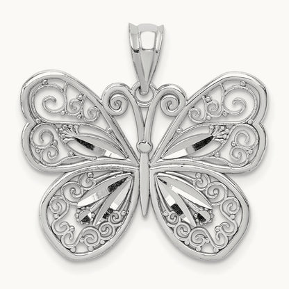 Polished & Diamond-cut Butterfly Pendant, 14K White