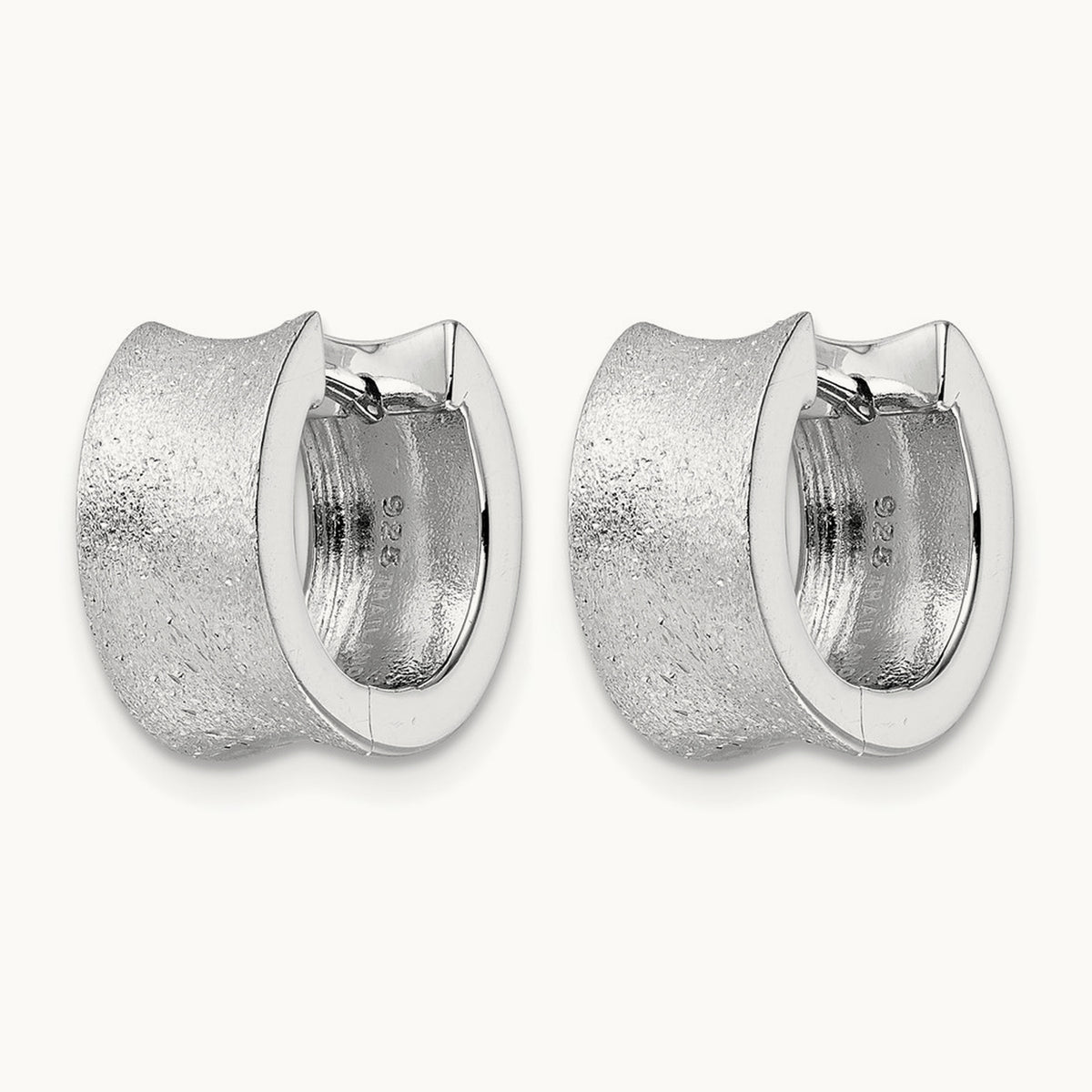 Rhod-plated D/C Brushed Huggie Hoop Earrings, Sterling Silver — Leslie's