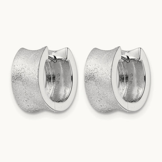 Rhod-plated D/C Brushed Huggie Hoop Earrings, Sterling Silver — Leslie's