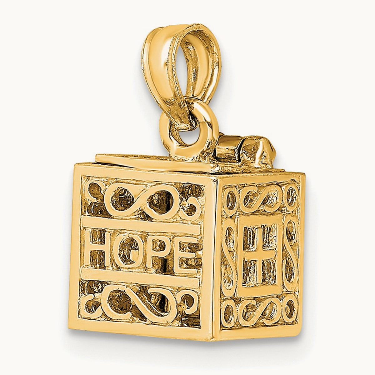 3D Faith and Hope Prayer Box Charm, 14K