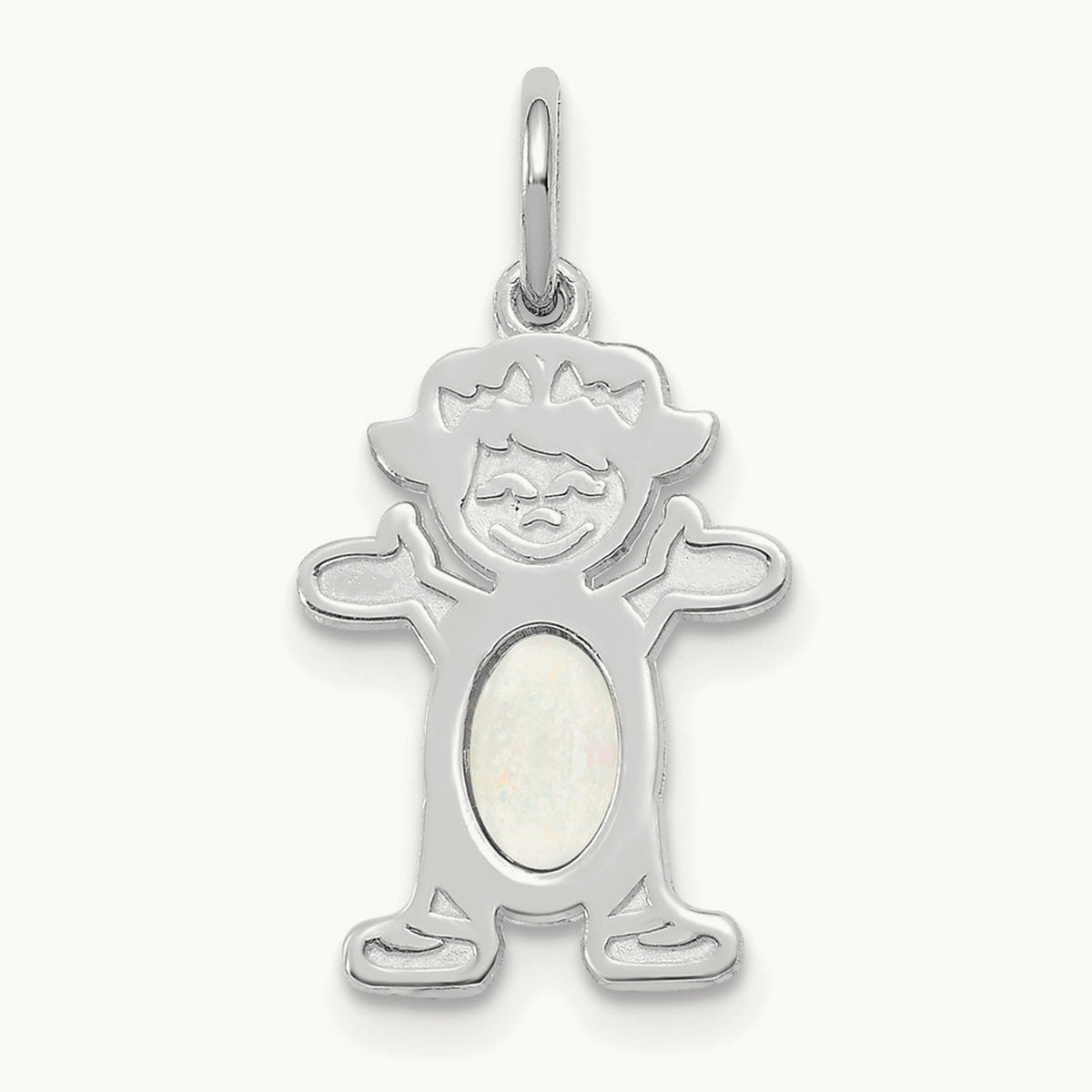 Girl 6x4 Oval Genuine Opal-October — 14K White Gold