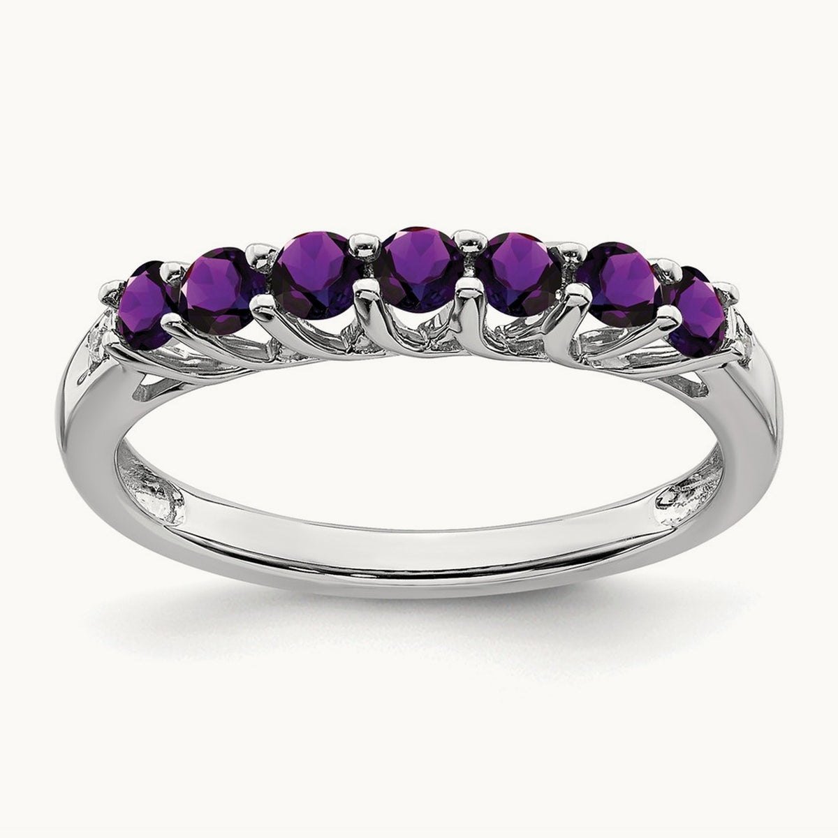 Amethyst and Diamond 7-stone Ring — 14K White Gold
