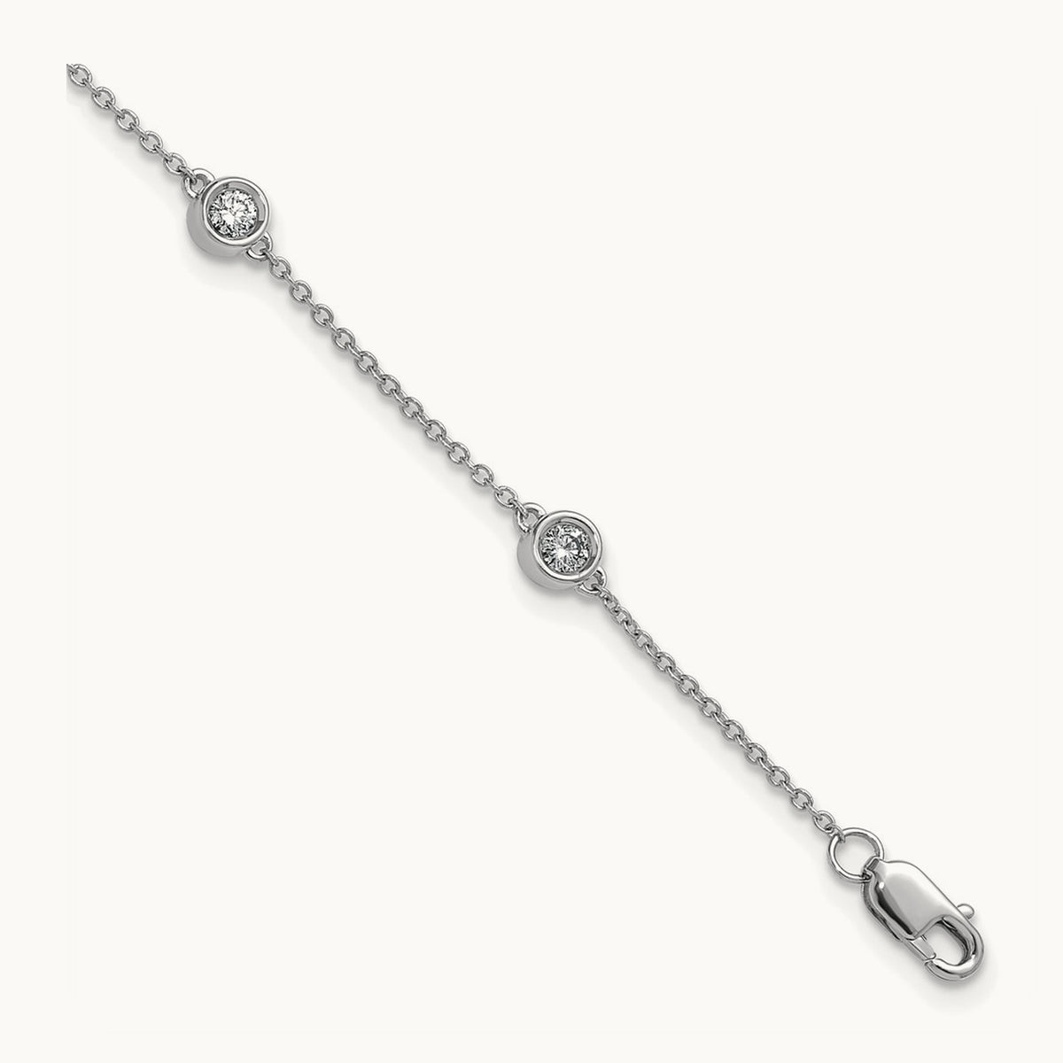 Diamond Station Cable Bracelet, 14K White Gold
