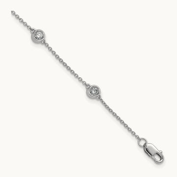 Diamond Station Cable Bracelet, 14K White Gold