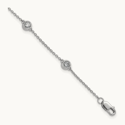 Diamond Station Cable Bracelet, 14K White Gold