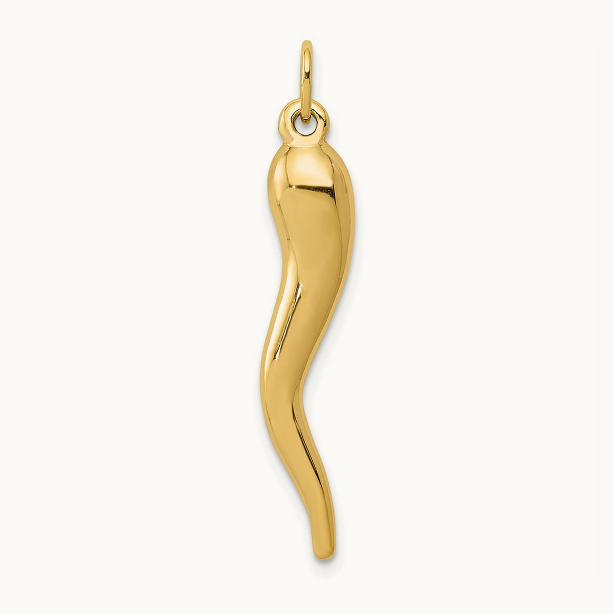 3D Italian Horn Charm — 14K Yellow Gold, 35mm