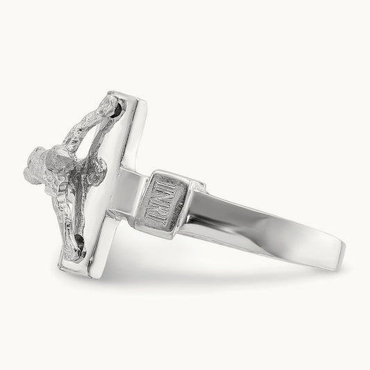 Polished INRI Crucifix Ring — 14K White Gold, 7