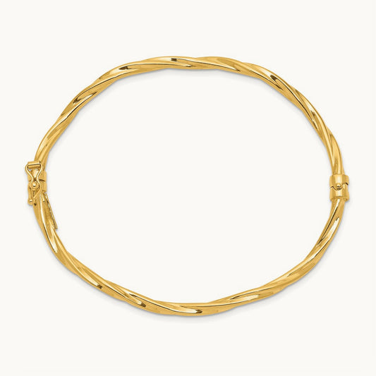 Polished Twisted Hinged Bangle Bracelet, 14K