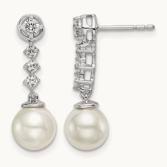 Freshwater Cultured Pearl & Diamond Post Earrings — 22mm