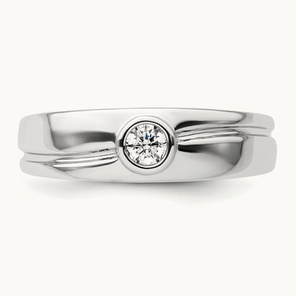 Grooved Complete Diamond Mens Wedding Band, 14K White Gold