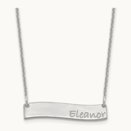 Small BRADLEY HAND Curved Bar Necklace, 10K White Gold
