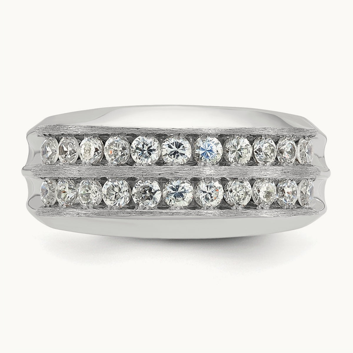 Men's Polished Satin Grooved 2-Row Diamond Ring — IBGoodman