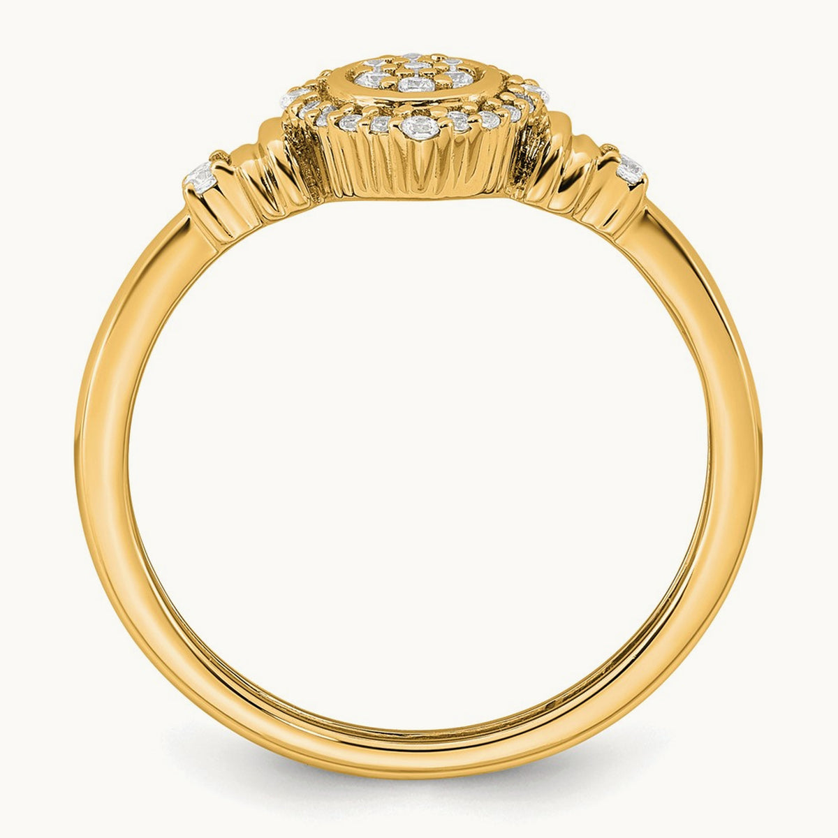 Complete Diamond Round Cluster Halo Engagement Ring, 1.4mm thick — 14K Yellow Gold
