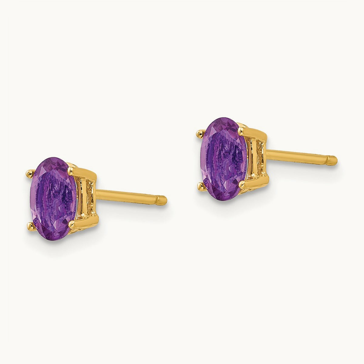 6x4mm Oval Amethyst Earrings, 14K