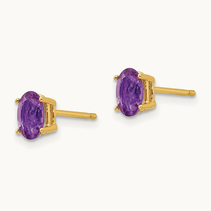 6x4mm Oval Amethyst Earrings, 14K