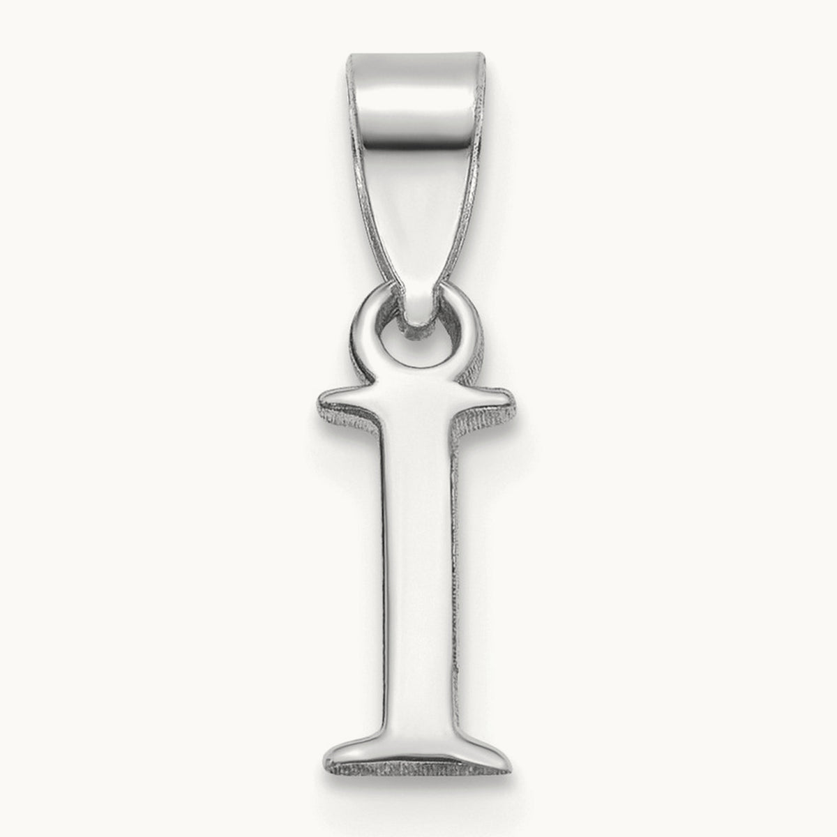 Polished Block Initial Pendant — 14K White Gold, I