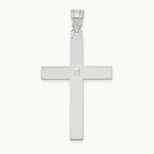 .02ct. Diamond Cross Pendant, 14K White Gold
