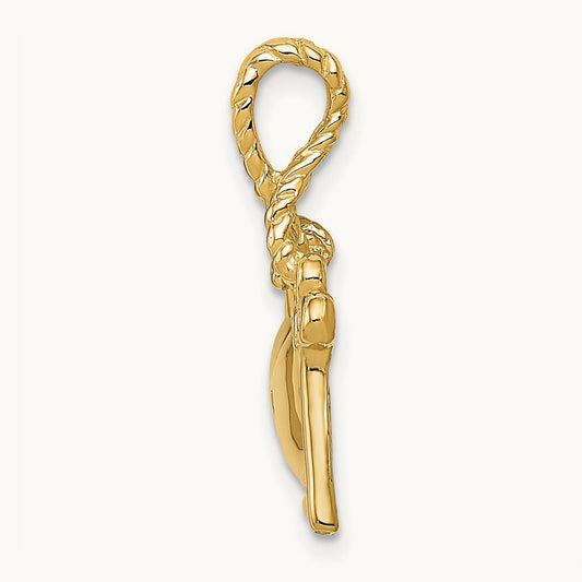 Polished Key Tied to Heart Lock Charm, 14K