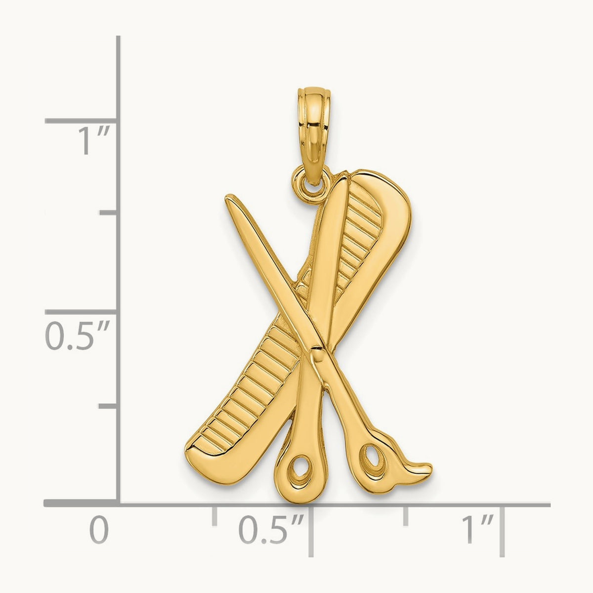 Polished Textured Scissor and Comb Pendant, 14K
