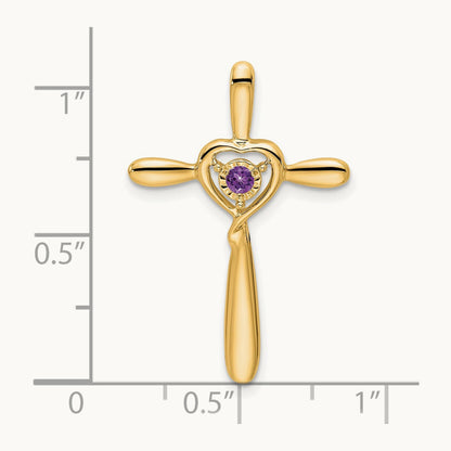 Amethyst Cross w/Heart Chain Slide, 14K