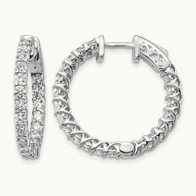 Diamond Round Hoop w/Safety Clasp Earrings, 14K White Gold