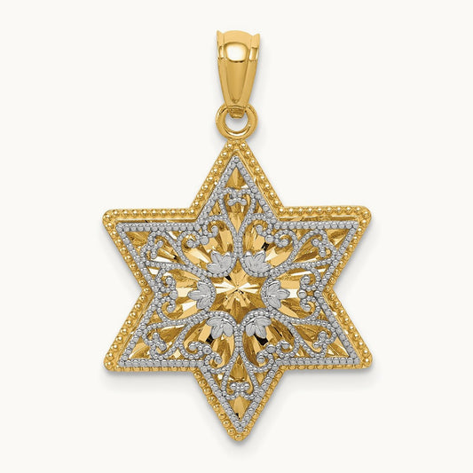 Polished Reversible Filigree Star Of David Pendant, 14K Two-tone