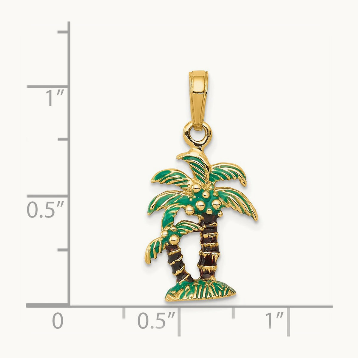 3D Enameled Palm Trees Pendant, 14K