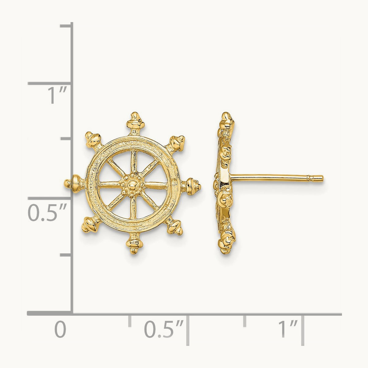 Ship's Wheel Post Earrings, 14K