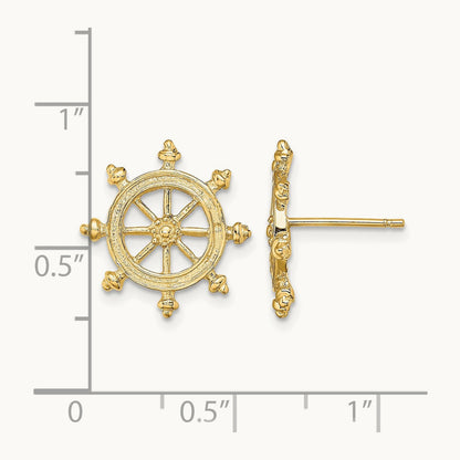 Ship's Wheel Post Earrings, 14K