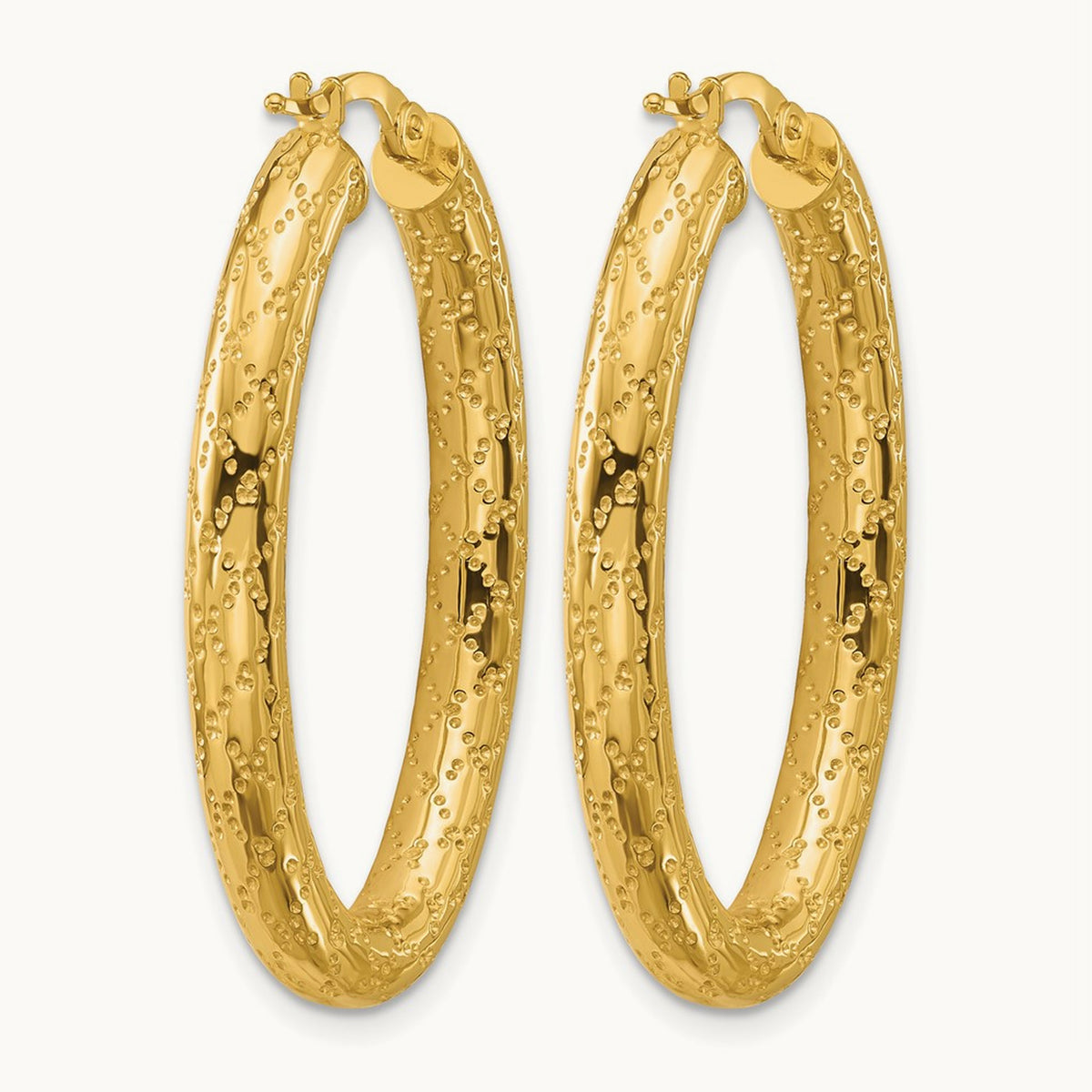 Polished Patterned Oval Hoop Earrings, 14K — Leslie's
