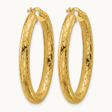 Polished Patterned Oval Hoop Earrings, 14K — Leslie's