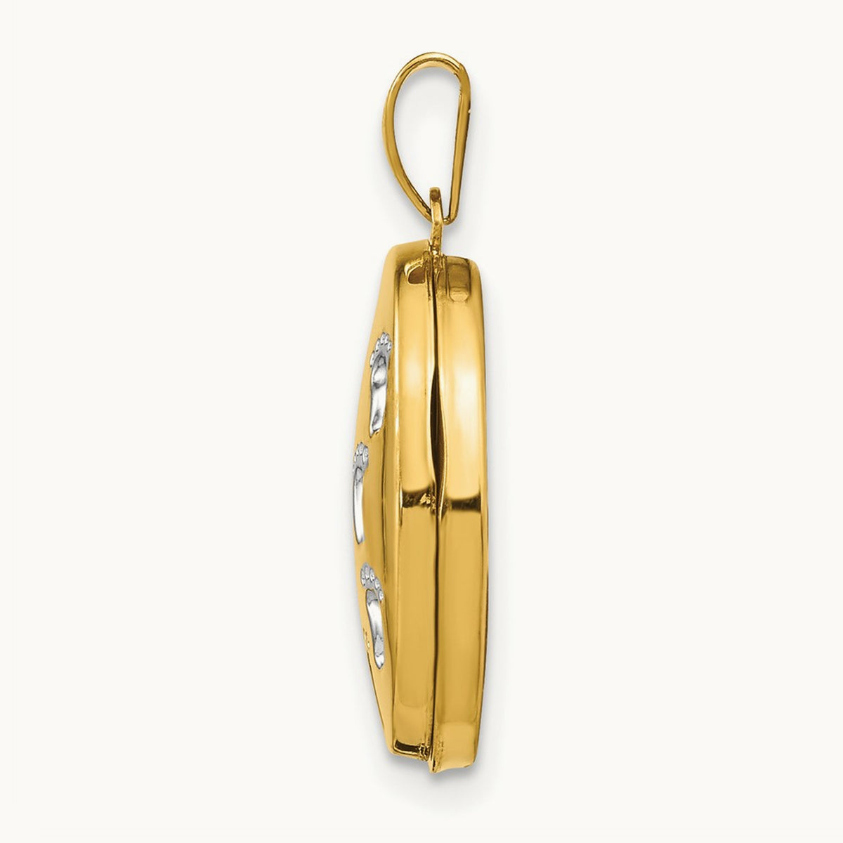 White Rhodium-plated Footprints Locket, 14K Yellow Gold