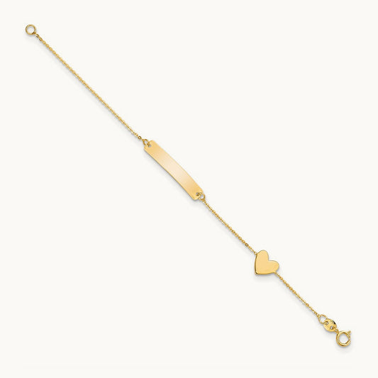 Polished 5.5in Heart ID Bracelet, 14K