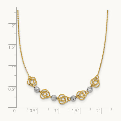 Diamond-cut Beads & Knots Necklace, 14K Two-tone