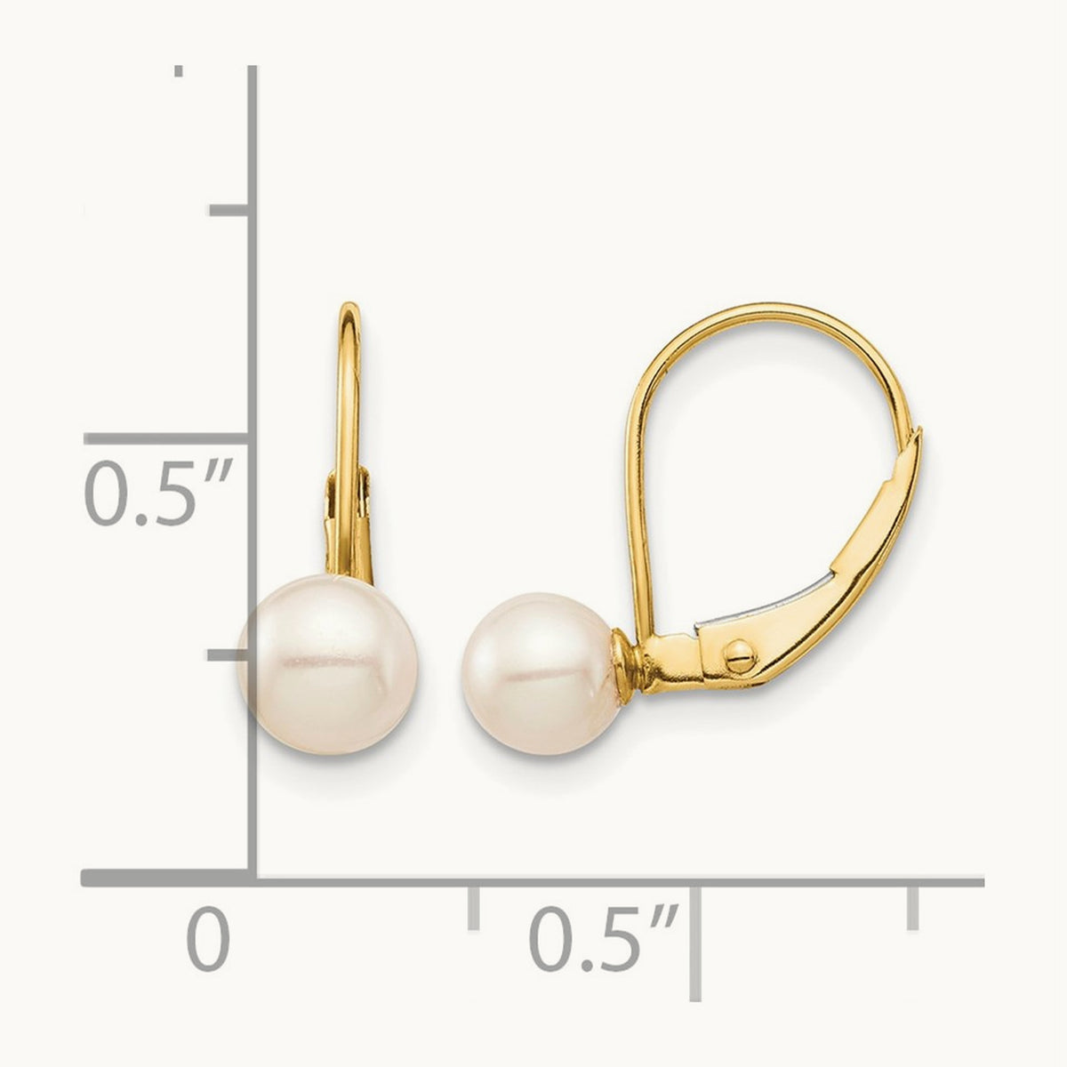 Madi K 5- White Round FW Cultured Pearl Leverback Earrings, 6mm, 14K