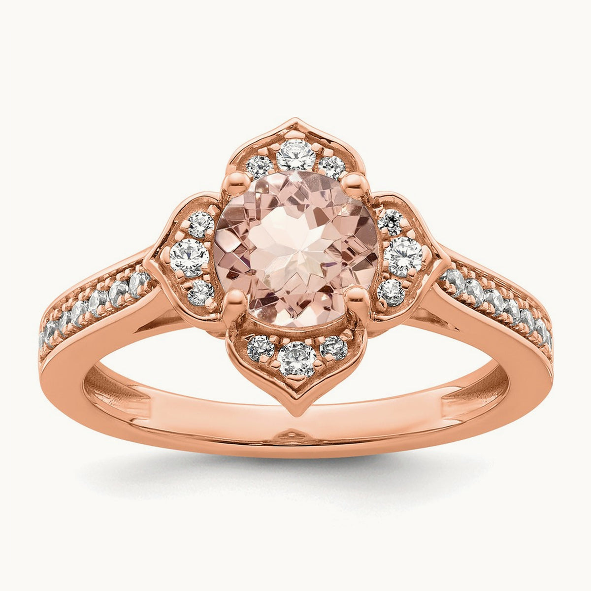 Complete Diamond/Morganite Round Engagement Ring, 14K Rose Gold