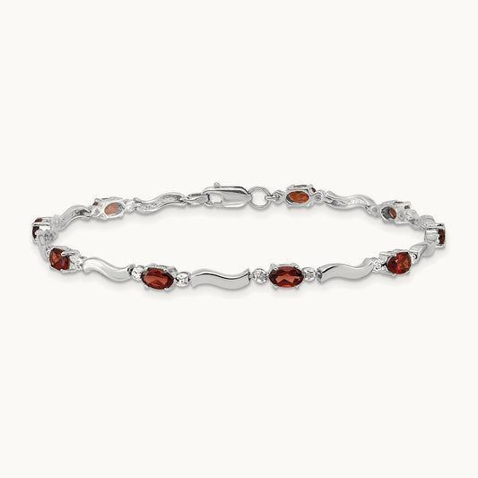 Fancy Diamond and Garnet Bracelet, 14K White Gold